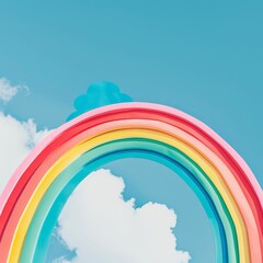 A minimalistic rainbow with clear, bold colors against a sky background, teaching about weather and hope. 