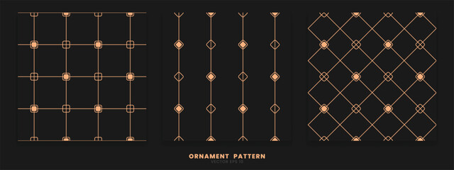 A collection of patterns with minimalist and luxurious line ornaments with a combination of gold and black.