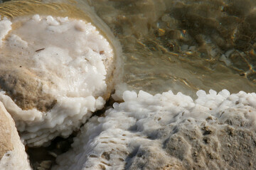 Crystallized salt rocks along the shores of the Dead Sea, Israel