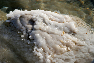 Crystallized salt rocks along the shores of the Dead Sea, Israel