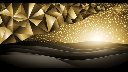Abstract Luxury Gold Polygonal Background with Glitter and Waves