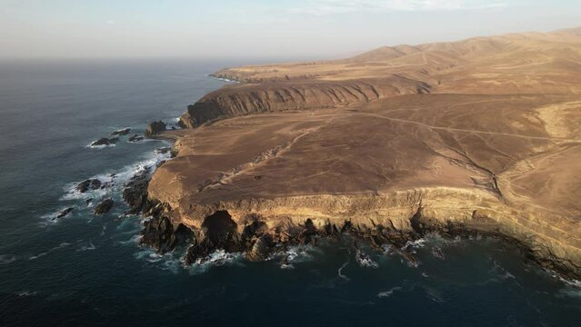 Fuerteventura, Canary islands. Coastline and beach in a tourist town.