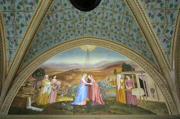 Obraz premium Visitation, fresco in the Franciscan church of the Visitation in Ein Karem, Jerusalem, Israel