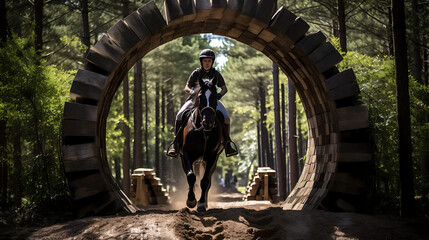 A horse and rider in a trail obstacle course