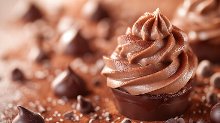 Chocolate cupcakes on a brown background. Close-up. - obrazy, fototapety, plakaty