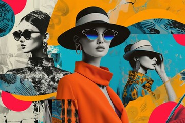 modern fashion photo collage, bold colors