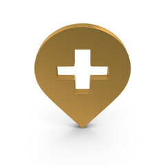 3D PNG  Golden Map Pointer, Location Map Icon, Gold Texture, Golden location pin or navigation, Web location point, pointer, Gold Pointer Icon, Location symbol. GPS, travel, navigation, place position