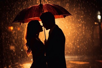 Couple kissing under umbrella


