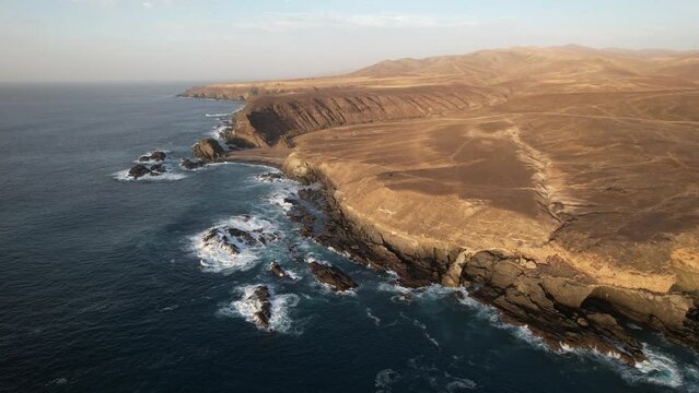 Fuerteventura, Canary islands. Coastline and beach in a tourist town.