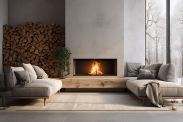 A well-furnished living room featuring a warm fireplace surrounded by comfortable couches and seating.