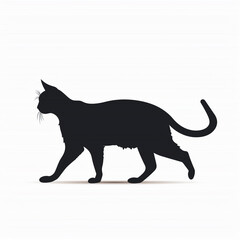 Vector Illustration of Silhouetted Cat Walking Against White Background, Minimalistic Design Depicting Feline Grace and Elegance in Monochrome Contrast