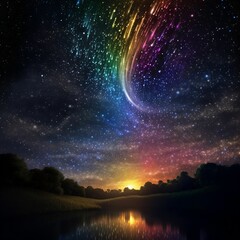 rainbow tail on a starry night