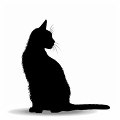 Vector Illustration of Silhouette of Sitting Cat on White Background, Minimalistic Design Emphasizing Elegance and Simplicity of Feline Form