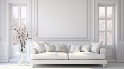 interior with white sofa. 3d render illustration mock up.