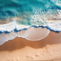 Immerse yourself in the tranquil beauty of a serene beach and vast ocean captured from an aerial perspective. AI generative. - obrazy, fototapety, plakaty