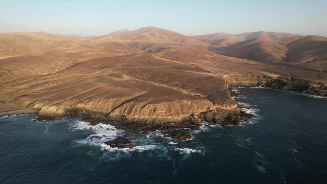 Fuerteventura, Canary islands. Coastline and beach in a tourist town.