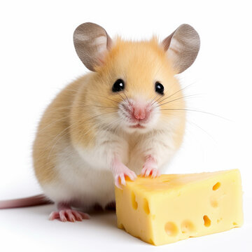 Capture the charm of a mouse nibbling on cheese, creating crumbs, in a studio setting. AI generative.