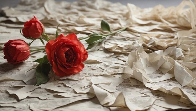 image of a red rose in ripped paper texture