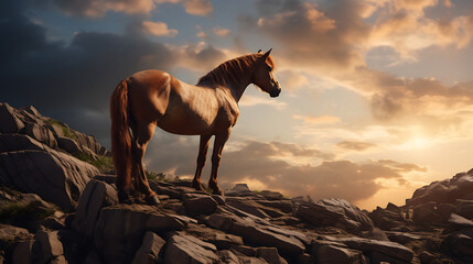 Obraz na płótnie Canvas A horse standing on a rocky cliff