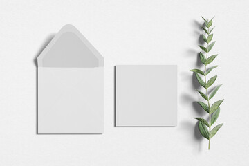 top view square invitation with grey background 3d rendering