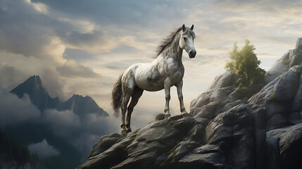 Obraz na płótnie Canvas A horse standing on a rocky cliff