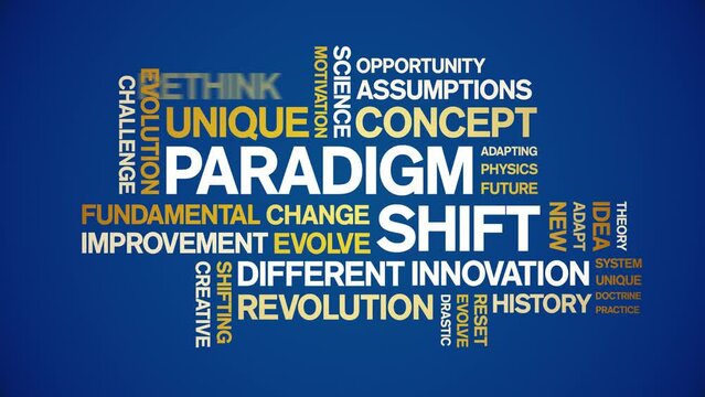 Paradigm Shift animated tag word cloud;text design animation kinetic typography seamless loop.