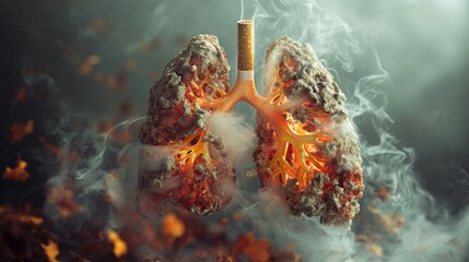 No Smoking Day concept illustration involves imagining a real cigarette interacting with the human body. Use creative elements to convey the harmful effects of smoking