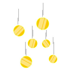 Falling gold coin icon with speed line isolated on white background. Rain of shiny money coins. Concept of winning or jackpot. Vector illustration