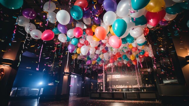 A new year's celebration with a colorful balloon drop