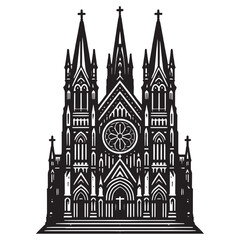 Fototapeta premium Gothic cathedral. Beautiful retro engraving illustration. Black icon, logo, label. isolated element. 