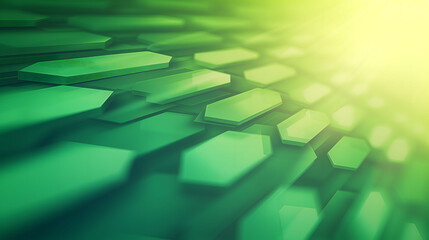 Abstract Green Hexagon Technology Background with Sun Flare