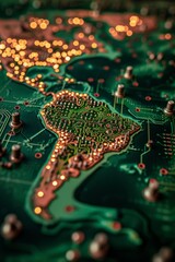 Obraz premium A map marks the location of countries around the world with electronic circuitry