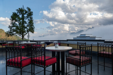 Dining table with mountain view