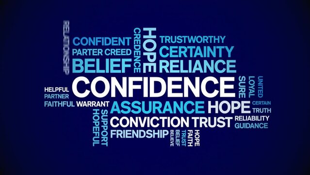 Confidence animated tag word cloud;text design animation kinetic typography seamless loop.