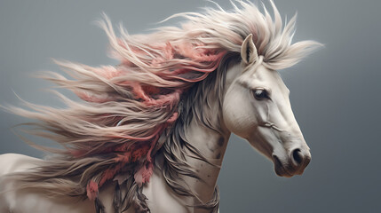 A horse with a feathered mane