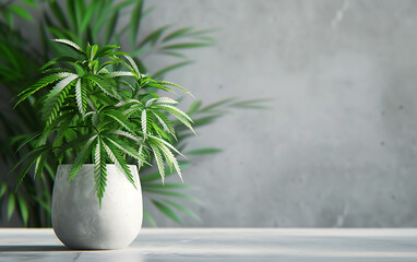 Moderne Präsentation: Saubere Umgebung mit Cannabis-Pflanzen für Produktvorführung