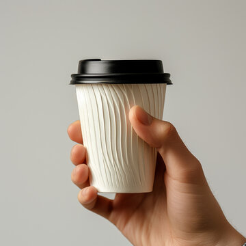 a hand Holding Blank Takeaway Coffee Cup