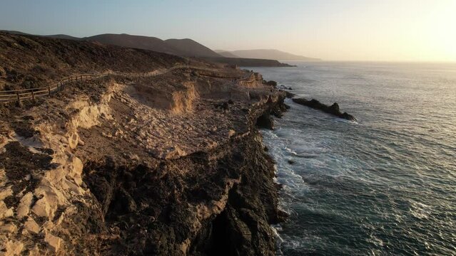 Fuerteventura, Canary islands. Coastline and beach in a tourist town.