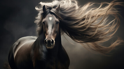 Obraz na płótnie Canvas A horse with a flowing mane