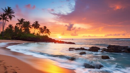 Fototapeta na wymiar A tropical beach at sunset with vibrant colors