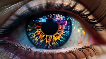 Foto op Canvas Close-up of a person's eye showing iris patterns © MuhammadAslam