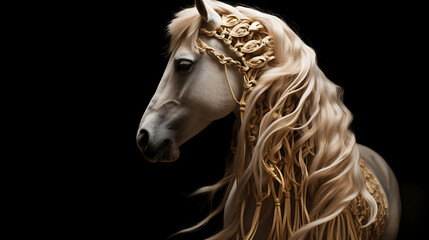 Obraz na płótnie Canvas A horse with a mane braided with ribbons