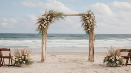 Beachfront wedding with a wooden arch