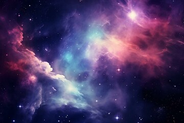 Vibrant space artwork featuring a nebula and starry sky. Generative AI