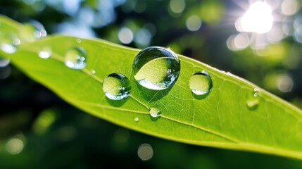 Hyper zoom shot of a crystal clear droplet on a leaf