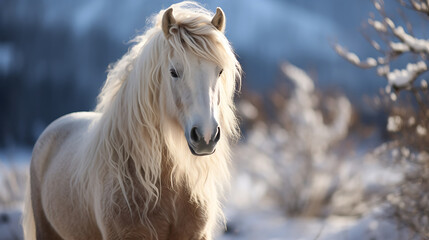 Obraz na płótnie Canvas A horse with a snowy mane and tail