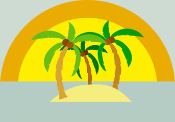 Fototapeta na wymiar Paisaje de una isla con palmeras en verano.