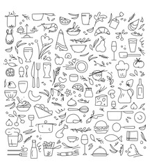 collection de symboles pour la cuisine, le restaurant, l'épicerie, les recettes, le marché, les halles, producteur, agriculteur, crémier, laitier, jardinier, maraicher, brasseur, viticulteur
