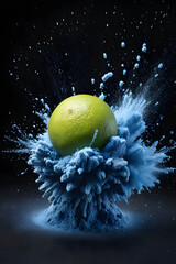 powder explosion photography,  blue powder and lime