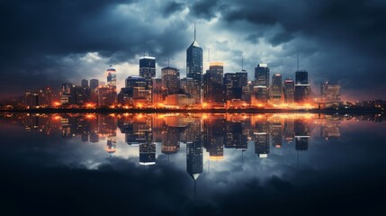 Moody cityscape with reflections